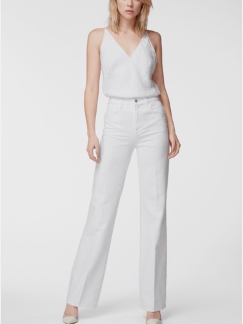 J Brand White Wide-Leg High-Rise Jeans